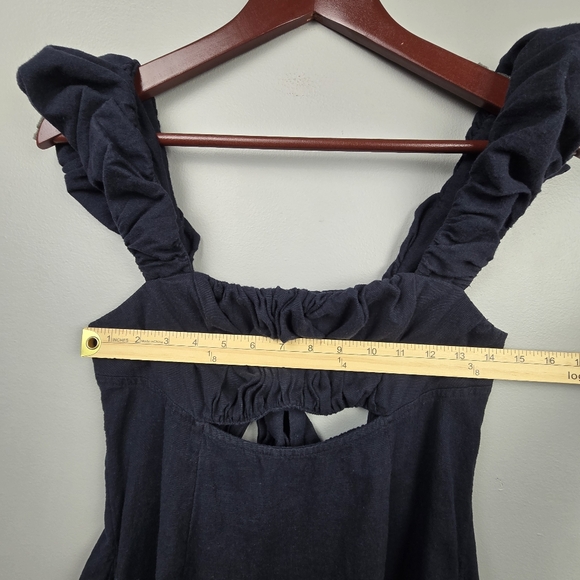 Free People Bom Bom Island Ruffle Mini Dress Cotton Linen Black Womens‎ Size SP - Picture 8 of 16